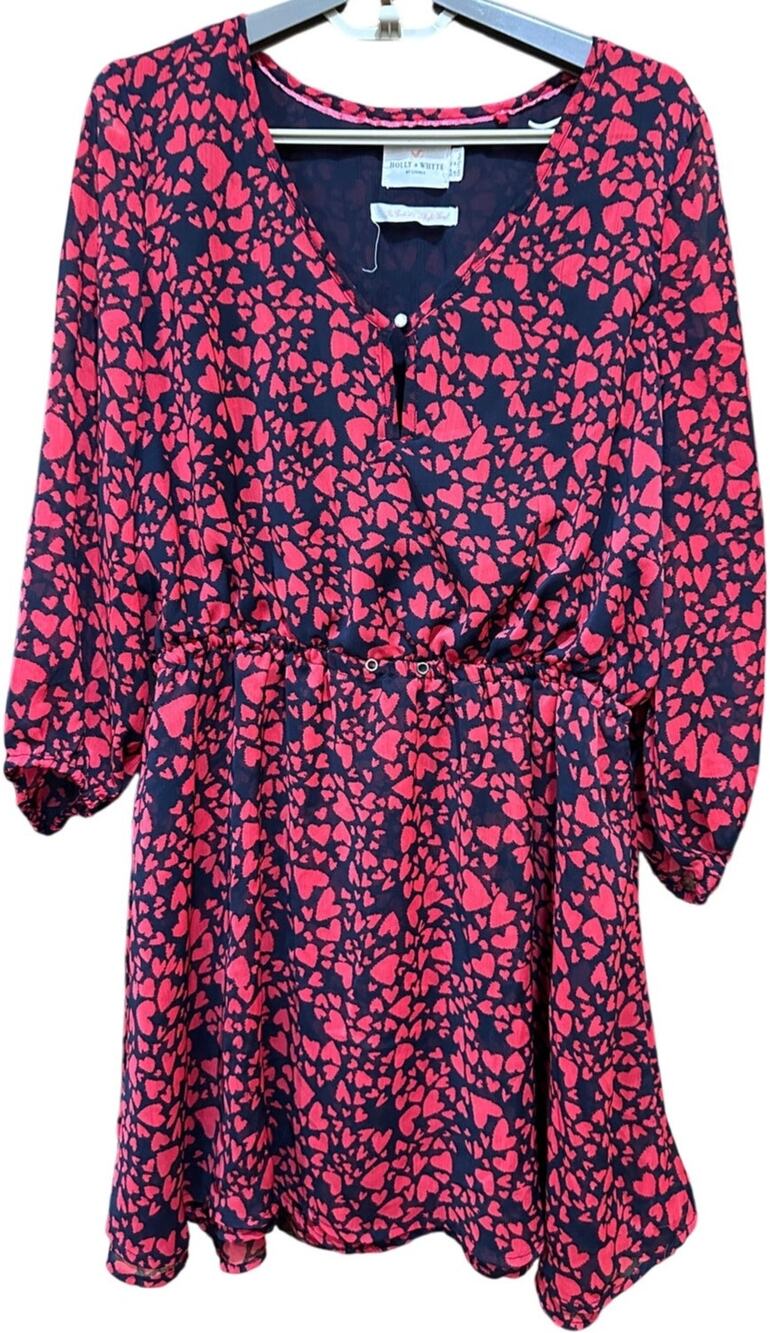 Holly Whyte By Lindex Dress Women UK M US 8 Red Black Hearts Print Long Sleeve